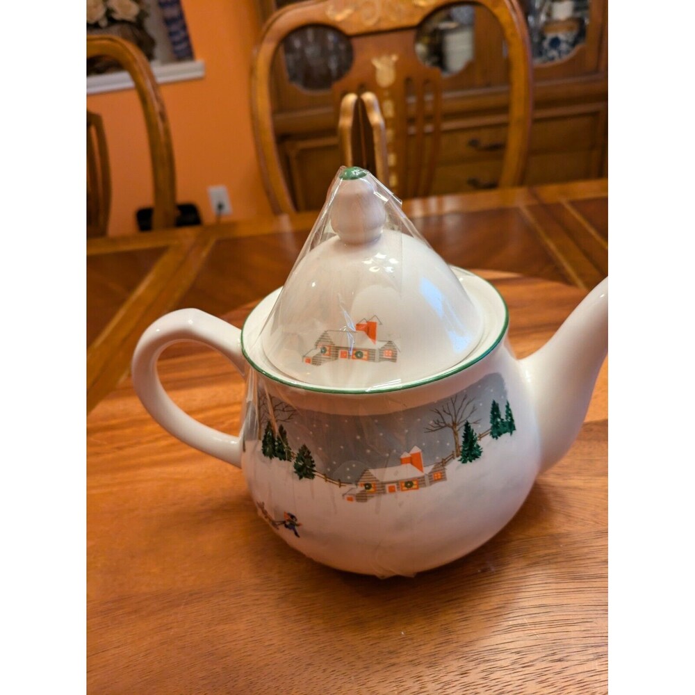 7" Silent Night Sango Christmas Winter Teapot And Lid